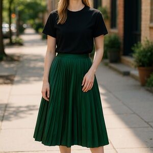 Vintage Forest Satin Green Midi Skirt